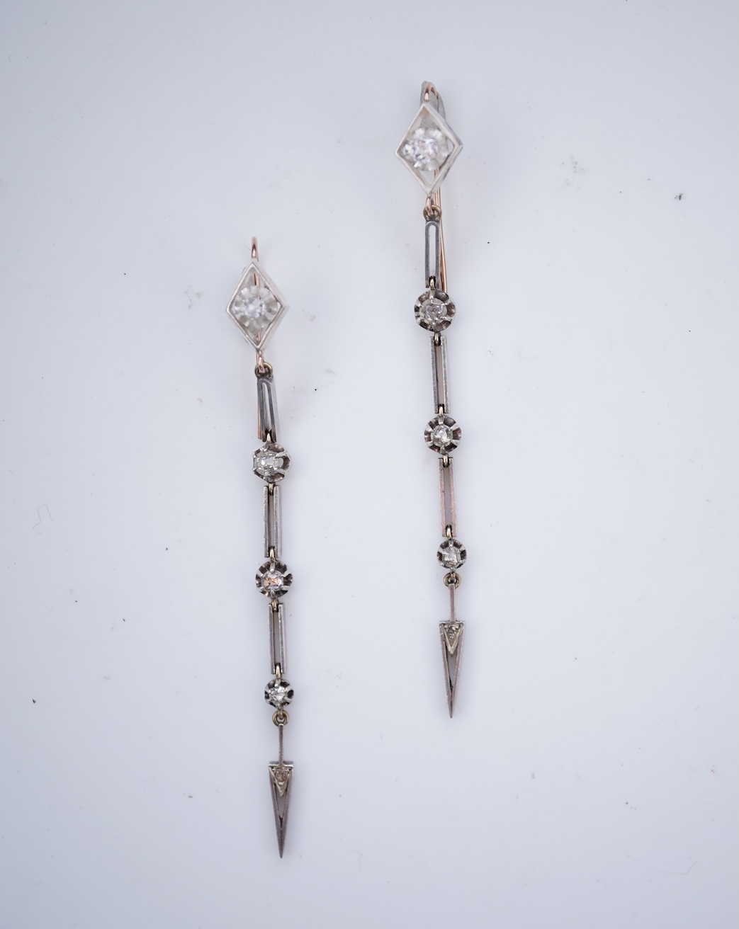 A pair of diamond earrings, late 19th century composite
